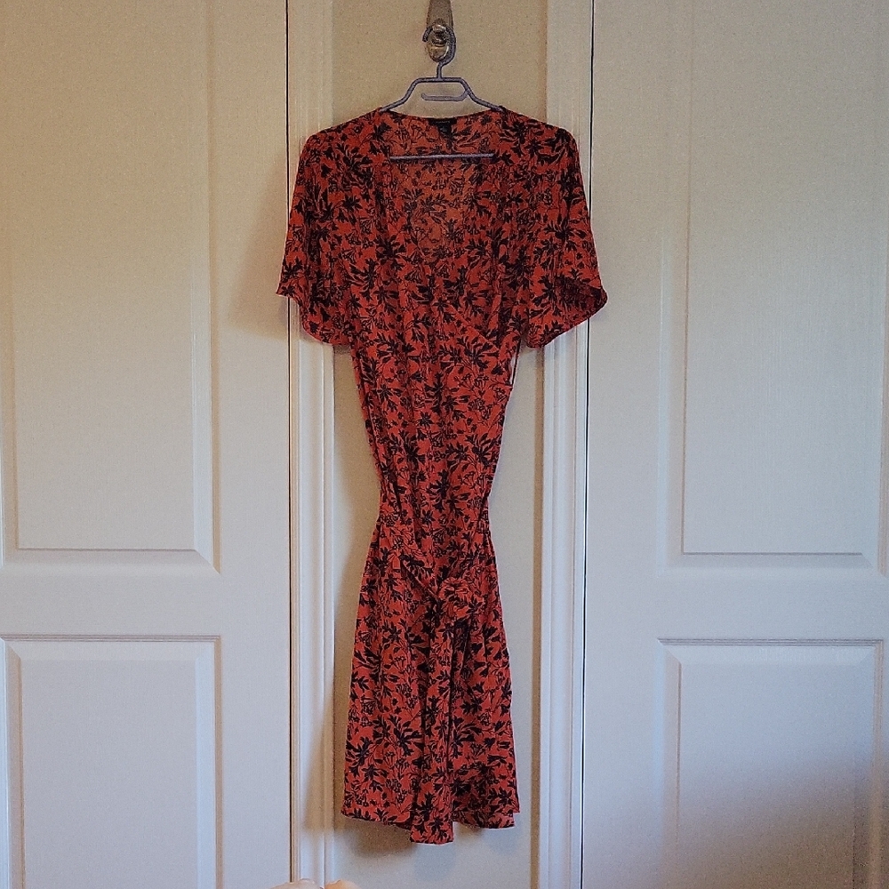 Halogen Red and Black Flutter Sleeve Mini Dress
